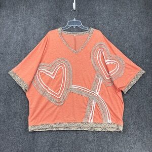 Orange Peachy Tone Boho Flowy Relaxed Fit Stitched Heart Top Women’s Plus 3X